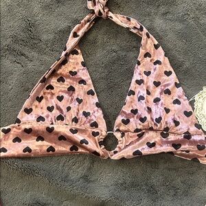 Chic Heart Pattern Halter Bikini Top